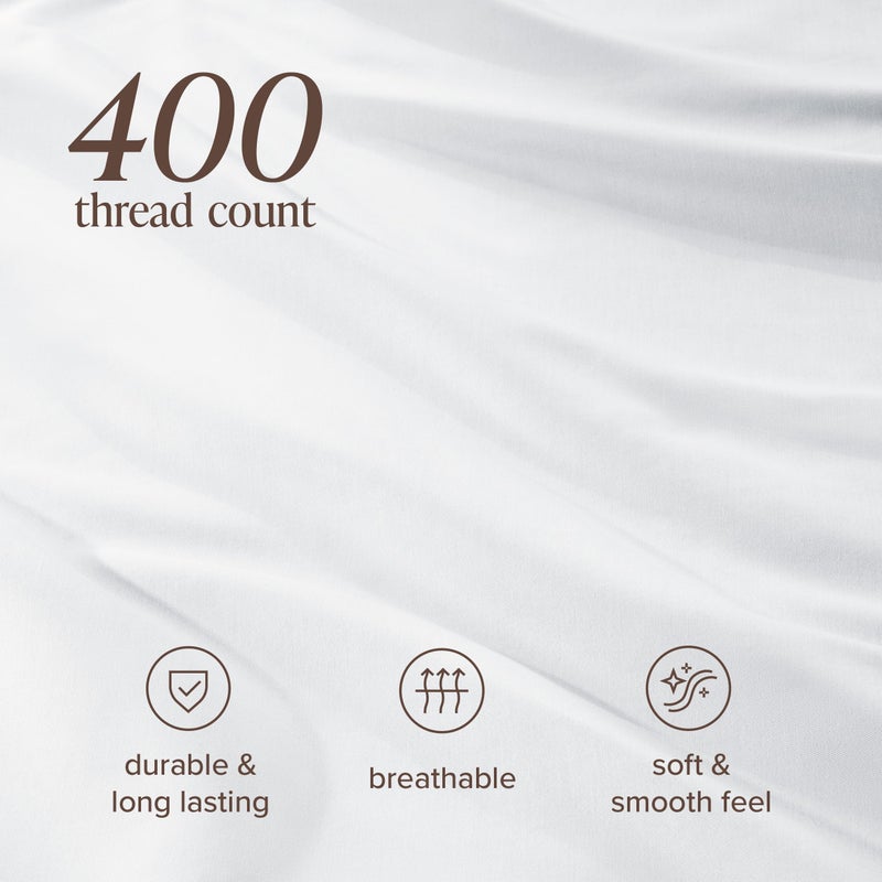 Bare Home 100% Organic Cotton King Sheet Set - 400 Thread Count - Smooth Sateen Weave - Breathable & Cooling - Hotel Luxury Set - Deep Pocket Bed Sheets (King, White) - Image 5